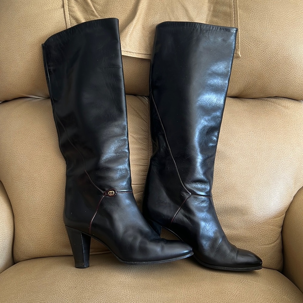 Gucci Vintage Espresso Tall Boots 37 EUC only Needs a Heal Repair AUTHENTIC